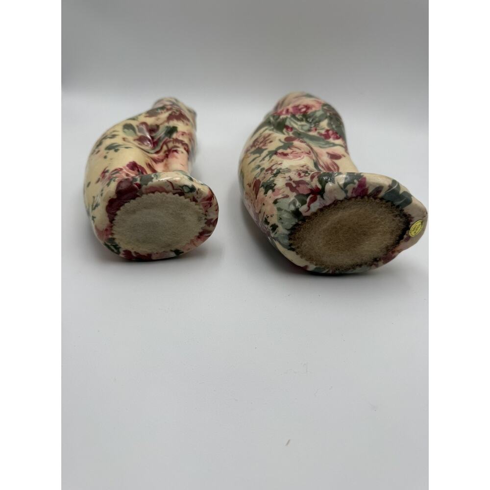 Vintage Floral Decoupage cat Figurines pair size 11 & 9 Cottagecore decor - Picture 6 of 6